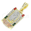 Dije Religioso 05.380.0083.1 Oro Laminado, Diseño de Guadalupe y Flor, con Multicolor Cristal, Pulido, Tres Tonos
