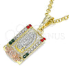 Dije Religioso 05.380.0083.1 Oro Laminado, Diseño de Guadalupe y Flor, con Multicolor Cristal, Pulido, Tres Tonos
