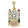 Dije Religioso 05.380.0083.1 Oro Laminado, Diseño de Guadalupe y Flor, con Multicolor Cristal, Pulido, Tres Tonos