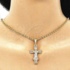 Dije Religioso 05.380.0087 Oro Laminado, Diseño de Guadalupe y Cruz, con Blanca Cristal, Pulido, Tres Tonos