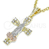 Dije Religioso 05.380.0087 Oro Laminado, Diseño de Guadalupe y Cruz, con Blanca Cristal, Pulido, Tres Tonos