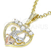 Dije Religioso 05.380.0091 Oro Laminado, Diseño de Angel y Corazón, con Blanca Cristal, Pulido, Tres Tonos