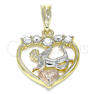 Dije Religioso 05.380.0091 Oro Laminado, Diseño de Angel y Corazón, con Blanca Cristal, Pulido, Tres Tonos