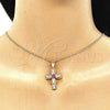 Collares con Dije 04.380.0013.20 Oro Laminado, Diseño de Cruz y Flor, con Blanca Zirconia Cubica, Esmaltado Rojo, Tono Dorado (02 MM Thickness, 20 Inches Length)