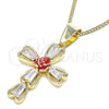 Collares con Dije 04.380.0013.20 Oro Laminado, Diseño de Cruz y Flor, con Blanca Zirconia Cubica, Esmaltado Rojo, Tono Dorado (02 MM Thickness, 20 Inches Length)