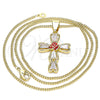 Collares con Dije 04.380.0013.20 Oro Laminado, Diseño de Cruz y Flor, con Blanca Zirconia Cubica, Esmaltado Rojo, Tono Dorado (02 MM Thickness, 20 Inches Length)
