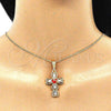 Collares con Dije 04.380.0014.20 Oro Laminado, Diseño de Cruz y Flor, con Blanca Cristal, Esmaltado Rojo, Tono Dorado (02 MM Thickness, 20 Inches Length)