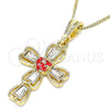 Collares con Dije 04.380.0014.20 Oro Laminado, Diseño de Cruz y Flor, con Blanca Cristal, Esmaltado Rojo, Tono Dorado (02 MM Thickness, 20 Inches Length)