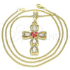 Collares con Dije 04.380.0014.20 Oro Laminado, Diseño de Cruz y Flor, con Blanca Cristal, Esmaltado Rojo, Tono Dorado (02 MM Thickness, 20 Inches Length)