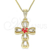 Collares con Dije 04.380.0014.20 Oro Laminado, Diseño de Cruz y Flor, con Blanca Cristal, Esmaltado Rojo, Tono Dorado (02 MM Thickness, 20 Inches Length)