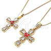Collares con Dije 04.380.0014.20 Oro Laminado, Diseño de Cruz y Flor, con Blanca Cristal, Esmaltado Rojo, Tono Dorado (02 MM Thickness, 20 Inches Length)