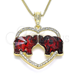 Collares con Dije 04.380.0023.20 Oro Laminado, Diseño de Elefante y Corazón, con Granate and Blanca Cristal, Pulido, Tono Dorado (02 MM Thickness, 20 Inches Length)