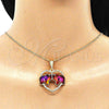 Collares con Dije 04.380.0023.1.20 Oro Laminado, Diseño de Elefante y Corazón, con Amatista and Blanca Cristal, Pulido, Tono Dorado (02 MM Thickness, 20 Inches Length)