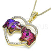 Collares con Dije 04.380.0023.1.20 Oro Laminado, Diseño de Elefante y Corazón, con Amatista and Blanca Cristal, Pulido, Tono Dorado (02 MM Thickness, 20 Inches Length)