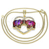 Collares con Dije 04.380.0023.1.20 Oro Laminado, Diseño de Elefante y Corazón, con Amatista and Blanca Cristal, Pulido, Tono Dorado (02 MM Thickness, 20 Inches Length)