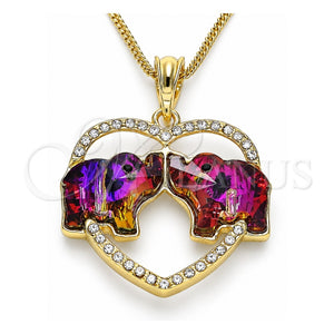 Collares con Dije 04.380.0023.1.20 Oro Laminado, Diseño de Elefante y Corazón, con Cristal Amatista y Blanca, Pulido, Tono Dorado (Grosor 02 MM, 20 Pulgadas de Largo)