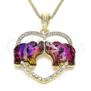 Collares con Dije 04.380.0023.1.20 Oro Laminado, Diseño de Elefante y Corazón, con Amatista and Blanca Cristal, Pulido, Tono Dorado (02 MM Thickness, 20 Inches Length)