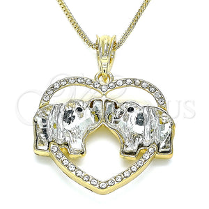 Collares con Dije 04.380.0023.2.20 Oro Laminado, Diseño de Elefante y Corazón, con Blanca and Negro Cristal, Pulido, Tono Dorado (02 MM Thickness, 20 Inches Length)