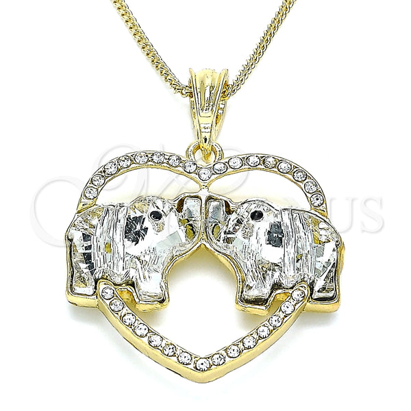 Collares con Dije 04.380.0023.2.20 Oro Laminado, Diseño de Elefante y Corazón, con Blanca and Negro Cristal, Pulido, Tono Dorado (02 MM Thickness, 20 Inches Length)
