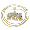 Collares con Dije 04.380.0024.20 Oro Laminado, Diseño de Elefante, con Blanca and Negro Cristal, Pulido, Tono Dorado (02 MM Thickness, 20 Inches Length)