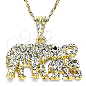 Collares con Dije 04.380.0024.20 Oro Laminado, Diseño de Elefante, con Blanca and Negro Cristal, Pulido, Tono Dorado (02 MM Thickness, 20 Inches Length)