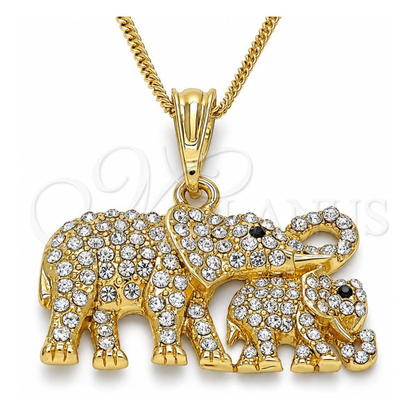 Collares con Dije 04.380.0024.20 Oro Laminado, Diseño de Elefante, con Blanca and Negro Cristal, Pulido, Tono Dorado (02 MM Thickness, 20 Inches Length)