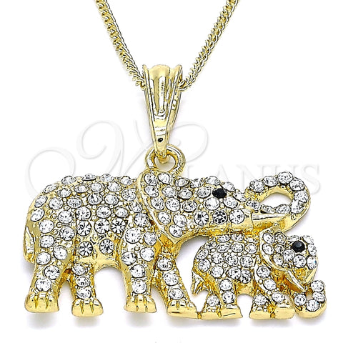 Collares con Dije 04.380.0024.20 Oro Laminado, Diseño de Elefante, con Blanca and Negro Cristal, Pulido, Tono Dorado (02 MM Thickness, 20 Inches Length)