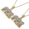 Collares con Dije 04.380.0024.20 Oro Laminado, Diseño de Elefante, con Blanca and Negro Cristal, Pulido, Tono Dorado (02 MM Thickness, 20 Inches Length)