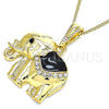 Collares con Dije 04.380.0025.20 Oro Laminado, Diseño de Elefante, con Blanca and Negro Cristal, Esmaltado Negro, Tono Dorado (02 MM Thickness, 20 Inches Length)