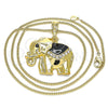 Collares con Dije 04.380.0025.20 Oro Laminado, Diseño de Elefante, con Blanca and Negro Cristal, Esmaltado Negro, Tono Dorado (02 MM Thickness, 20 Inches Length)