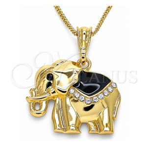 Collares con Dije 04.380.0025.20 Oro Laminado, Diseño de Elefante, con Blanca and Negro Cristal, Esmaltado Negro, Tono Dorado (02 MM Thickness, 20 Inches Length)