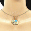 Collares con Dije 04.380.0025.1.20 Oro Laminado, Diseño de Elefante, con Blanca and Negro Cristal, Esmaltado Azul, Tono Dorado (02 MM Thickness, 20 Inches Length)