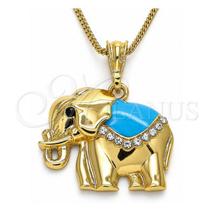 Collares con Dije 04.380.0025.1.20 Oro Laminado, Diseño de Elefante, con Blanca and Negro Cristal, Esmaltado Azul, Tono Dorado (02 MM Thickness, 20 Inches Length)