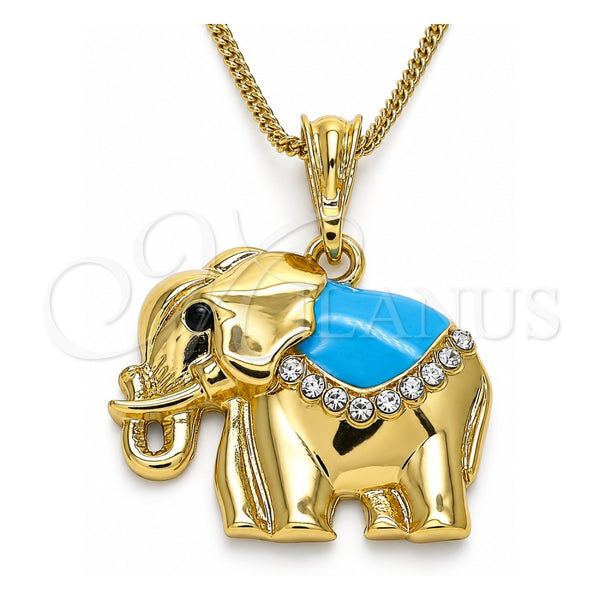 Collares con Dije 04.380.0025.1.20 Oro Laminado, Diseño de Elefante, con Blanca and Negro Cristal, Esmaltado Azul, Tono Dorado (02 MM Thickness, 20 Inches Length)