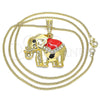 Collares con Dije 04.380.0025.2.20 Oro Laminado, Diseño de Elefante, con Blanca and Negro Cristal, Esmaltado Rojo, Tono Dorado (02 MM Thickness, 20 Inches Length)