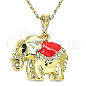 Collares con Dije 04.380.0025.2.20 Oro Laminado, Diseño de Elefante, con Blanca and Negro Cristal, Esmaltado Rojo, Tono Dorado (02 MM Thickness, 20 Inches Length)