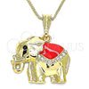 Collares con Dije 04.380.0025.2.20 Oro Laminado, Diseño de Elefante, con Blanca and Negro Cristal, Esmaltado Rojo, Tono Dorado (02 MM Thickness, 20 Inches Length)
