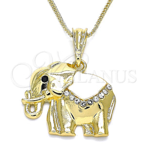Collares con Dije 04.380.0025.3.20 Oro Laminado, Diseño de Elefante, con Blanca and Negro Cristal, Esmaltado Blanco, Tono Dorado (02 MM Thickness, 20 Inches Length)