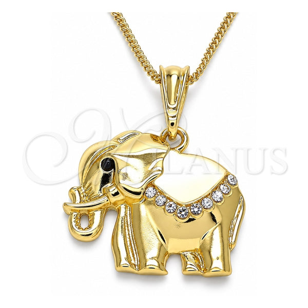 Collares con Dije 04.380.0025.3.20 Oro Laminado, Diseño de Elefante, con Blanca and Negro Cristal, Esmaltado Blanco, Tono Dorado (02 MM Thickness, 20 Inches Length)