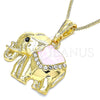 Collares con Dije 04.380.0025.4.20 Oro Laminado, Diseño de Elefante, con Blanca and Negro Cristal, Esmaltado Rosado, Tono Dorado (02 MM Thickness, 20 Inches Length)