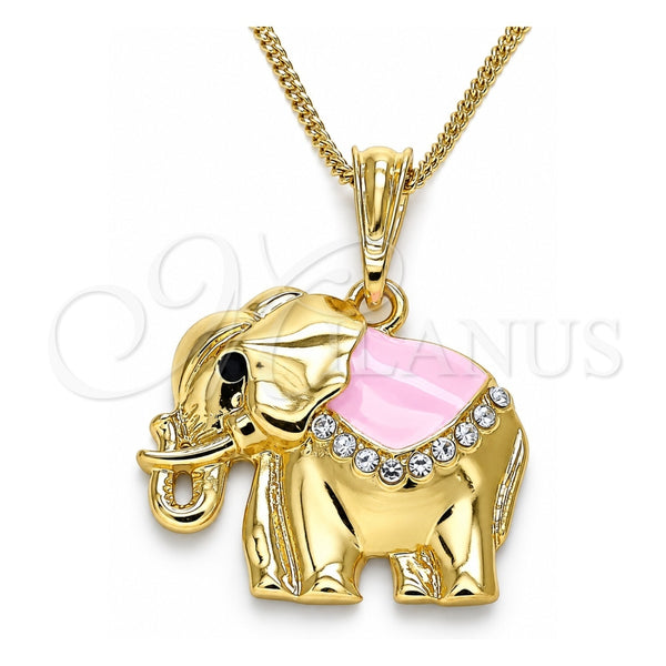 Collares con Dije 04.380.0025.4.20 Oro Laminado, Diseño de Elefante, con Blanca and Negro Cristal, Esmaltado Rosado, Tono Dorado (02 MM Thickness, 20 Inches Length)