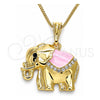 Collares con Dije 04.380.0025.4.20 Oro Laminado, Diseño de Elefante, con Blanca and Negro Cristal, Esmaltado Rosado, Tono Dorado (02 MM Thickness, 20 Inches Length)