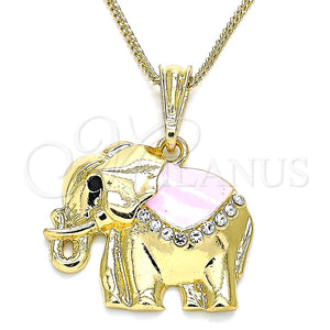 Collares con Dije 04.380.0025.4.20 Oro Laminado, Diseño de Elefante, con Blanca and Negro Cristal, Esmaltado Rosado, Tono Dorado (02 MM Thickness, 20 Inches Length)