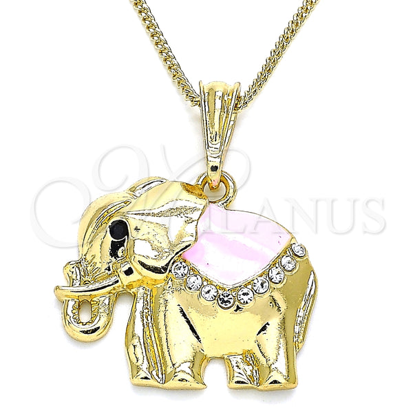 Collares con Dije 04.380.0025.4.20 Oro Laminado, Diseño de Elefante, con Blanca and Negro Cristal, Esmaltado Rosado, Tono Dorado (02 MM Thickness, 20 Inches Length)