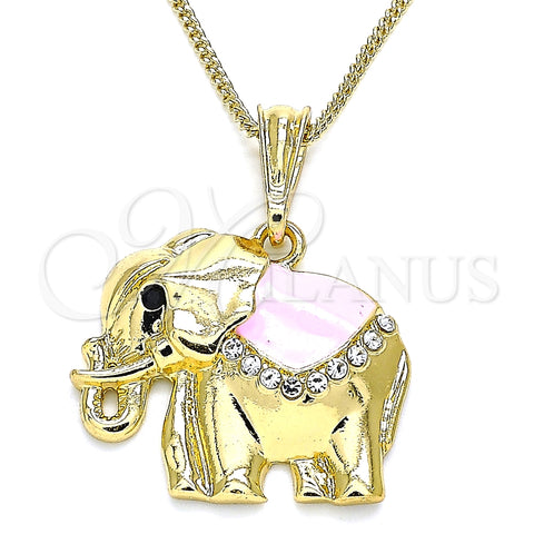 Collares con Dije 04.380.0025.4.20 Oro Laminado, Diseño de Elefante, con Blanca and Negro Cristal, Esmaltado Rosado, Tono Dorado (02 MM Thickness, 20 Inches Length)