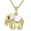 Collares con Dije 04.380.0025.4.20 Oro Laminado, Diseño de Elefante, con Blanca and Negro Cristal, Esmaltado Rosado, Tono Dorado (02 MM Thickness, 20 Inches Length)