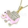 Collares con Dije 04.380.0026.20 Oro Laminado, Diseño de Elefante, con Blanca and Negro Cristal, Esmaltado Rosado, Tono Dorado (02 MM Thickness, 20 Inches Length)