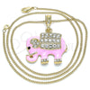 Collares con Dije 04.380.0026.20 Oro Laminado, Diseño de Elefante, con Blanca and Negro Cristal, Esmaltado Rosado, Tono Dorado (02 MM Thickness, 20 Inches Length)