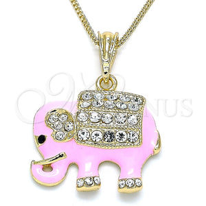 Collares con Dije 04.380.0026.20 Oro Laminado, Diseño de Elefante, con Blanca and Negro Cristal, Esmaltado Rosado, Tono Dorado (02 MM Thickness, 20 Inches Length)