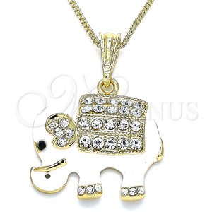 Collares con Dije 04.380.0026.1.20 Oro Laminado, Diseño de Elefante, con Blanca and Negro Cristal, Esmaltado Blanco, Tono Dorado (02 MM Thickness, 20 Inches Length)